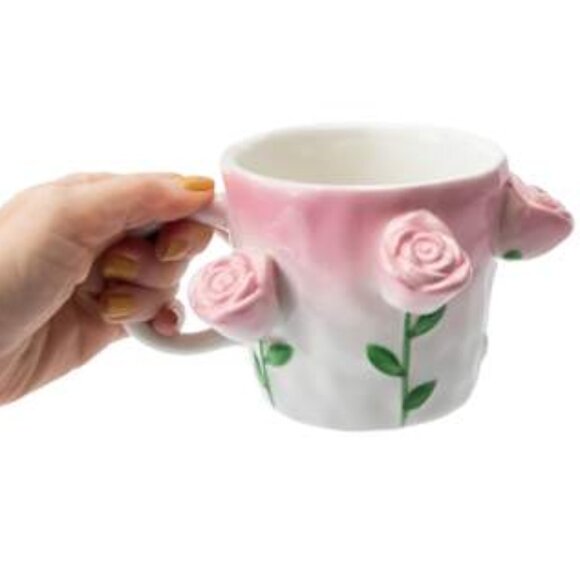 Pop Out Rose 16oz Ceramic Mug – Floral Coffee Tea Cup Cute Gift Idea - Picture 2 of 3